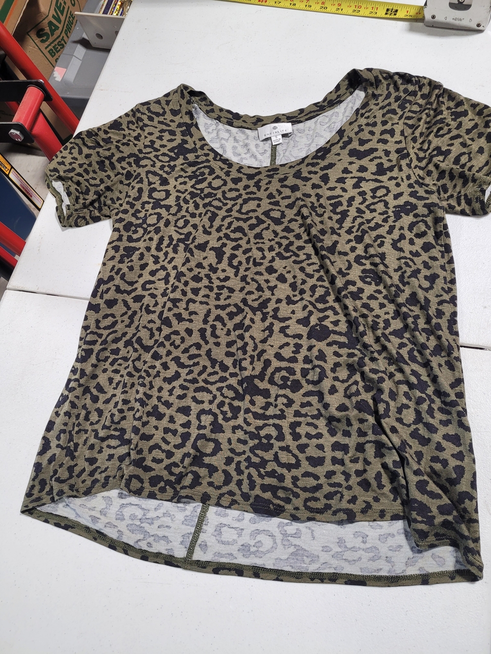 Socialite Olive Green and Black Leopard Print Short Sleeve Tee